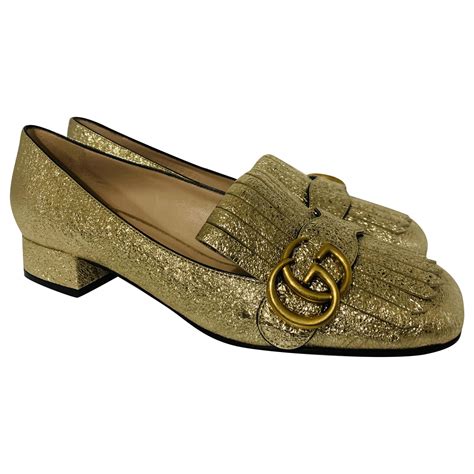 gucci golden shoes|Gucci marmont flats gold.